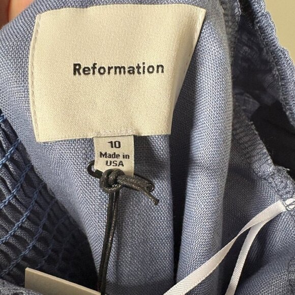 NEW NWT Reformation Malvina Linen Puff Sleeve Viola Mini Dress Blue Size 10 - Picture 8 of 9